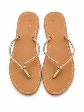 Women’s Tan Slide Sandals with Metallic Silver Straps